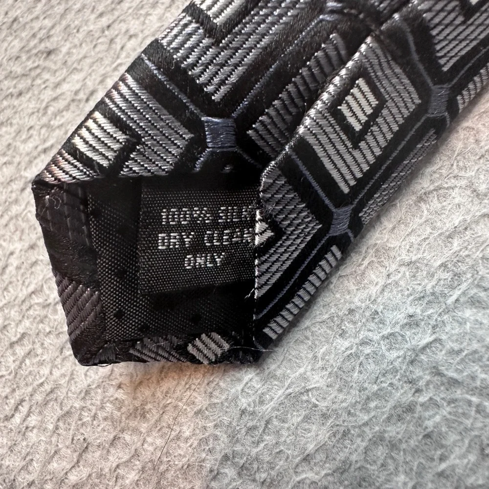 Pierre‎ Cardin Necktie Mens One Size Black Grey Geometric Square 100% Silk Tie